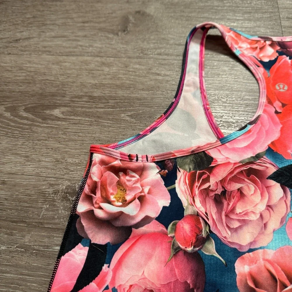 Lululemon Tank Top Women 8 Pink Luon Secret Garden Floral Racerback Yoga Running